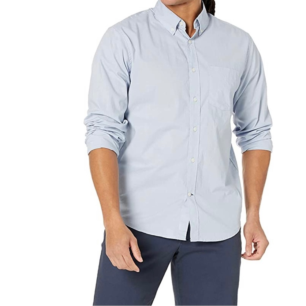 GAP Blue Button Up Untucked Fit Stretch Rounded Bottom Wicking Shirt NWT XXXL